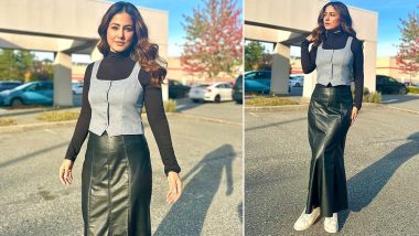 Hina Khan Serves Winter Fashion Inspo in Turtleneck Top and Black Leather Skirt (See Pics)