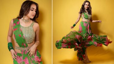 Tejasswi Prakash's Floral Ruffle Saree Paired With Mirror Patchwork Blouse Is Diwali Fashion Inspiration (View Pics)