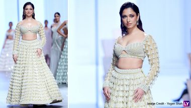 Lakme Fashion Week 2023: Tamannaah Bhatia Stuns in Stellar Embellished Lehenga for Designer Vani Vats (Watch Video)