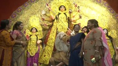 Durga Puja 2023: Sex Workers in Kolkata's Sonagachi Organise Durga Puja on Theme of 'Amader Poojo, Amrai Mukh’ (Watch Video)