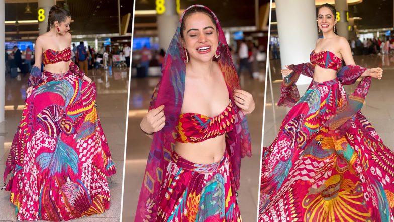 Uorfi Javed Rocks Printed Lehenga As Her Airport OOTD, Wishes Everyone 'Happy Navratri' (View Pics)