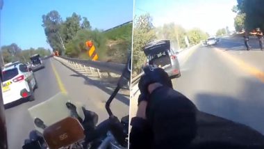 Israel-Palestine War: Israel Cop on Bike Fires at Armed Men During High-Speed Chase at Gaza Border, Video Surfaces