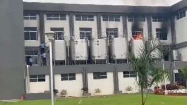 Karnataka Fire: Blaze Erupts at Mega Dairy Unit in Mandya, No Casualties Reported (Watch Video)