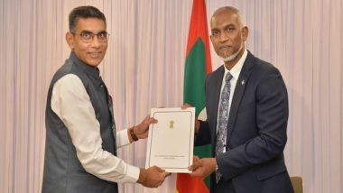 World News | Indian Envoy Conveys PM Modi's Congratulatory Message to Newly Elected Maldivian President Muizzu