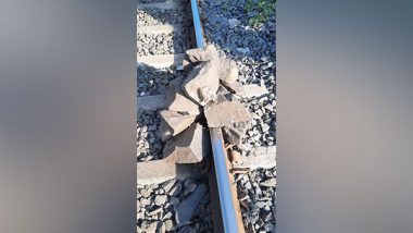 Alert Indian Railways Staff Averts Major Train Accident by Removing Big Boulders Kept on Chinchwad-Akurdi Track Near Pune (Watch Video)