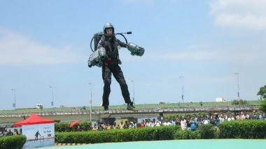 India News | Man in Jet Suit Takes to Skies at Kochi Event, Leaves Spectators Spellbound