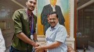 Sports News | Delhi: CM Kejriwal Meets Asian Games Silver Medalist Tejaswin Shankar, Honours Him with Medal