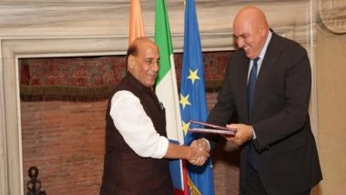 World News | Rajnath Singh Holds Meeting with His Italian Counterpart, Signs Agreement on Defence Corporation