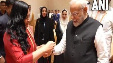 World News | President of Mexican Senate Ana Lilia Rivera Ties Rakhi to PM Modi at P20 Summit