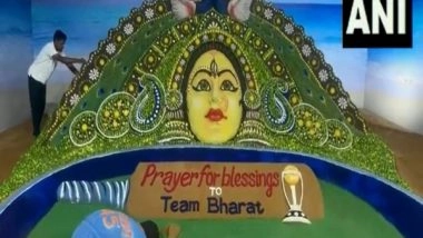 India News | Sudarshan Pattnaik's Lemon-adorned Durga Sand Sculpture Prays for Team India in Cricket World Cup