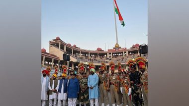 India News | Nitin Gadkari Inaugurates Country's Tallest National Flag at Attari-Wagah Border in Punjab's Amritsar