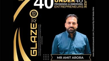 Business News | Amit Arora Recognized with the Glaze Award 40 Under 40
