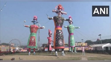 India News | Delhi: Effigies of Ravan, Meghnad, Kumbhkaran Installed at Red Fort Ground on Vijaya Dashmi