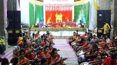 India News | Tamil Nadu: 108 Women Play Veena at Meenakshi Amman Temple on Vijayadashmi