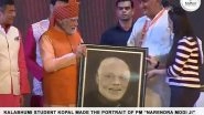 Business News | Kalabhumi Arts Student Kopal Presents Handmade Charcoal Portrait to PM Narendra Modi at Ramlila Celebration