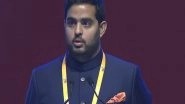 Business News | Reliance Jio Chairman Akash Ambani Addresses India Mobile Congress, Highlights Technological Achievements