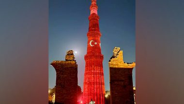 World News | Delhi: Qutub Minar Illuminated in Turkish Flag