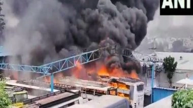 India News | Massive Fire Engulfs Bus Depot in Bengaluru's Veerabhadranagar, No Casualties Reported