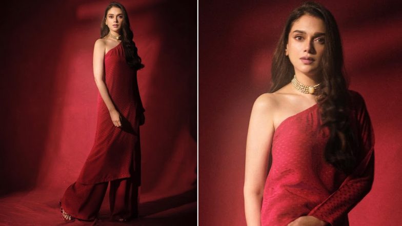 Aditi Rao Hydari Aces Fashion Game in Red One-Shoulder Co-Ord Ensemble (See Pics)