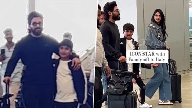 Varun Tej and Lavanya Tripathi Wedding: Allu Arjun and His Family Jet Off to Italy For Star-Studded Event! (Watch Video)