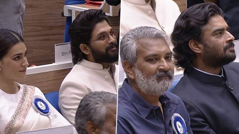 69th National Film Awards: Allu Arjun, Kriti Sanon, SS Rajamouli and R Madhavan Photographed at the Presentation Ceremony (View Pics)