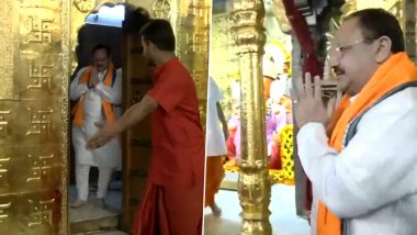 BJP President JP Nadda Offers Prayers at Moti Dungri Ganesh Temple in Jaipur (Watch Video)