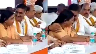 BJP MP Satish Gautam Caught on Camera Inappropriately Touching Woman MLA at Event in Aligarh, Latter Changes Seat; Video Surfaces