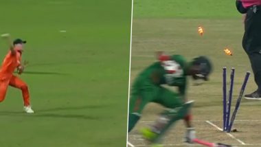 Bulls-Eye! Bas de Leede Pulls Off Sensational Direct Hit To Run Out Mahedi Hasan During BAN vs NED ICC Cricket World Cup 2023 Match (Watch Video)