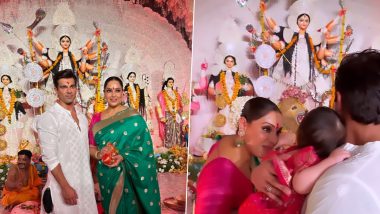 Bipasha Basu–Karan Singh Grover Visit Durga Puja Pandal With Their Baby Girl Devi and It’s Too Cute To Be Missed (Watch Video)