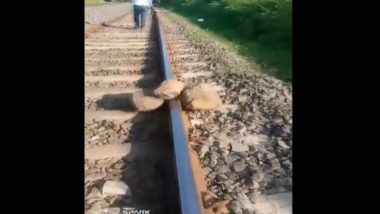 Train Accident Averted in Maharashtra as Authorities Find Boulders Kept at Five Locations on Mumbai-Pune Railway Tracks, Investigation Launched (Watch Video)