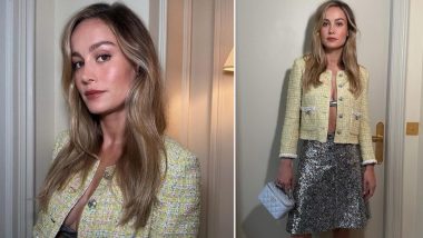 Brie Larson Aces Chic Style in Yellow Chanel Jacket and Shimmery Skirt (See Pics)