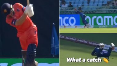 Charith Asalanka Takes Sensational Catch To Dismiss Logan van Beek During NED vs SL ICC Cricket World Cup 2023 Match (Watch Video)