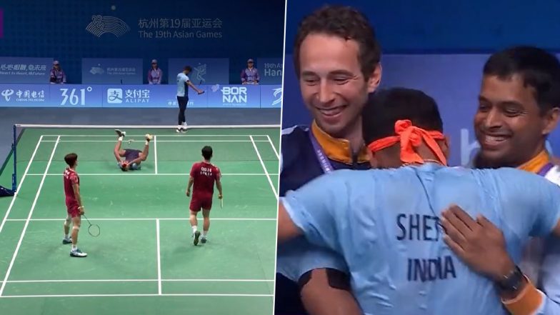 Satwiksairaj Rankireddy, Chirag Shetty Break Out Into Emotional Celebrations After Becoming First Indian Badminton Pair To Win Gold Medal in Asian Games (Watch Video)