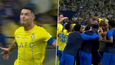 Cristiano Ronaldo Mobbed by Teammates After He Scores Stunning Free-Kick Goal During Al-Nassr vs Damac Saudi Pro League 2023–24 Match, Video Goes Viral!
