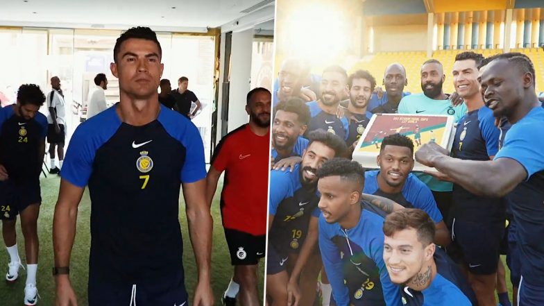 Cristiano Ronaldo Reacts As Al-Nassr Teammates Give Him Special Cake for Scoring Most Goals in 2023 So Far (Watch Video)