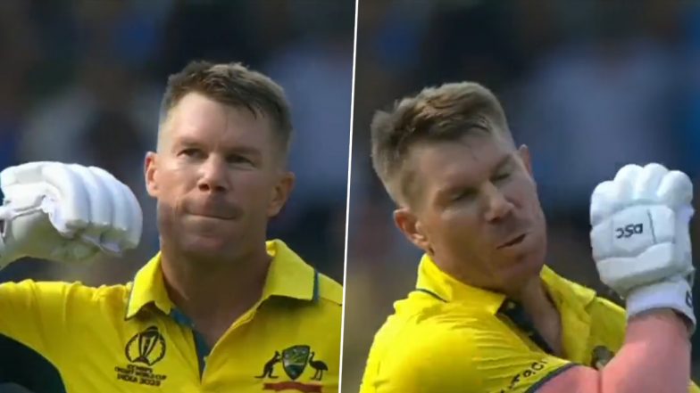 David Warner Celebrates In 'Pushpa' Style After Scoring Century During AUS vs PAK ICC Cricket World Cup 2023 Match (Watch Video)