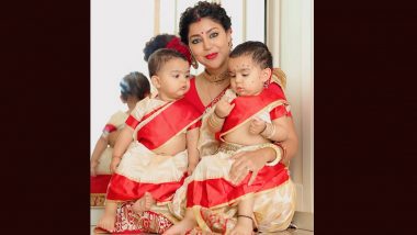 Debina Bonnerjee Twins With Daughters Lianna and Divisha on Mahalaya 2023 (View Pics)