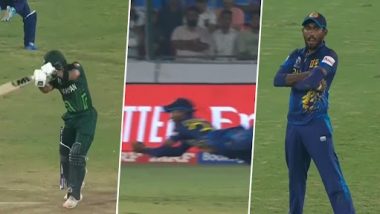 Screamer! Dushan Hemantha Takes Diving Catch to Dismiss Set Abdullah Shafique During PAK vs SL ICC Cricket World Cup 2023 Match (Watch Video)