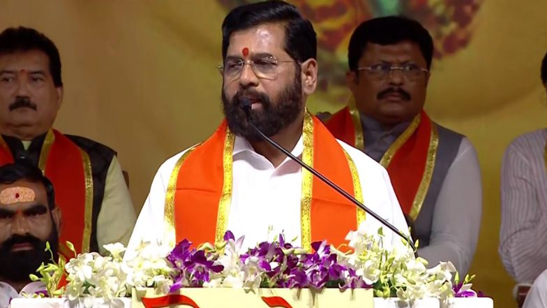 Maharashtra CM Eknath Shinde Takes Chhatrapati Shivaji Maharaj's Oath During Dussehra Speech, Says 'I Am Committed to Giving Maratha Reservations'