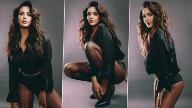 Esha Gupta Looks Smoking Hot in Black Shirt-Styled Bodysuit and Fishnet Stockings (See Pics)