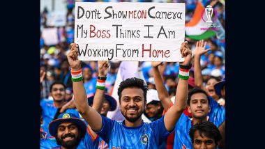 Fan Holds 'My Boss Thinks I Am Working From Home' Placard During IND vs BAN ICC Cricket World Cup 2023 Match in Pune, Picture Goes Viral!