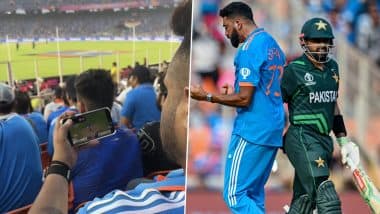 Spectator Watches IND vs PAK ICC Cricket World Cup 2023 Match on Mobile Phone Despite Being Seated Inside Stadium, Fans Come Up With Hilarious Reactions!