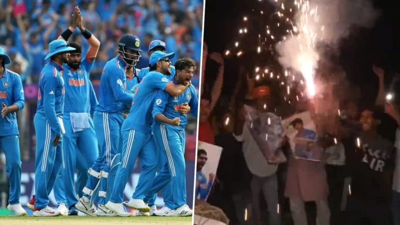 Videos of Countrywide Celebrations After India’s Victory Over Pakistan in ICC Cricket World Cup 2023 Go Viral!