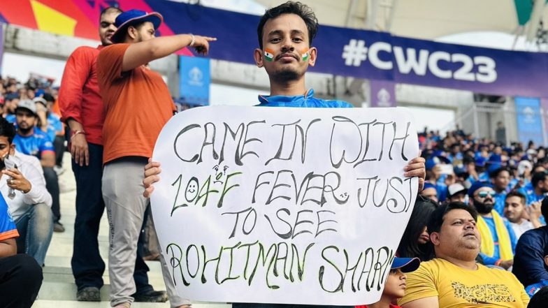 Fan Holds Placard Reading ‘Came In With 104°F Fever Just To See Rohitman Sharma’ During IND vs ENG CWC 2023 Match in Lucknow, Picture Goes Viral