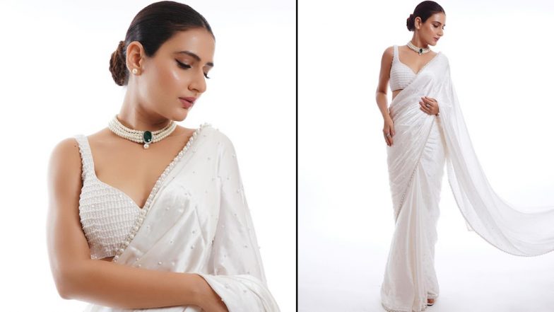 Fatima Sana Shaikh's Pearl Embellished White Saree is a Perfect Pick For Navratri 2023 Day 2 Festivities (View Pics)