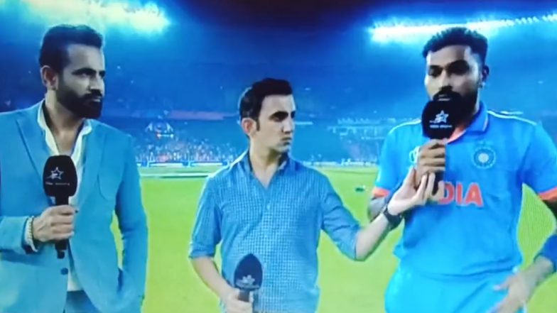 Gautam Gambhir Fixes Position of Hardik Pandya’s Microphone During Interview After India’s Win Over Pakistan in CWC 2023, Video Goes Viral!