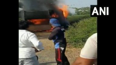 Gujarat: Couple and Six-Year-Old Daughter Charred to Death as Livestock-Laden Truck Catches Fire After Coming in Contact With High-Tension Wire in Aravalli (Watch Video)