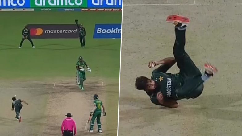 Stunner! Haris Rauf Takes Sensational One Handed Diving Catch to Dismiss Lungi Ngidi During PAK vs SA ICC Cricket World Cup 2023 Match (Watch Video)