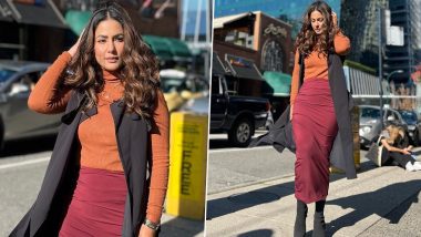 Hina Khan Sets Winter Style Goals in Brown Turtleneck Top and Maroon Pencil Skirt (See Pics)
