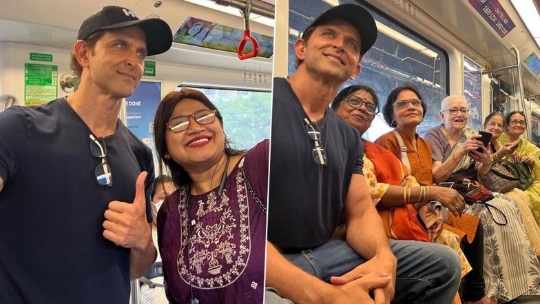 Hrithik Roshan Takes Mumbai Metro! Fighter Actor Ditches His Luxurious Ride To ‘Beat the Heat and the Traffic’; Check Out His Cool Pics With Fans